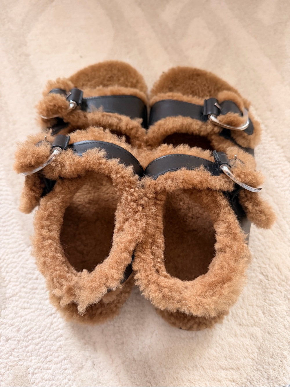 Fur Deluxe Black Leather Shearling Buckle Sandals EU 39 Fits US 7.5